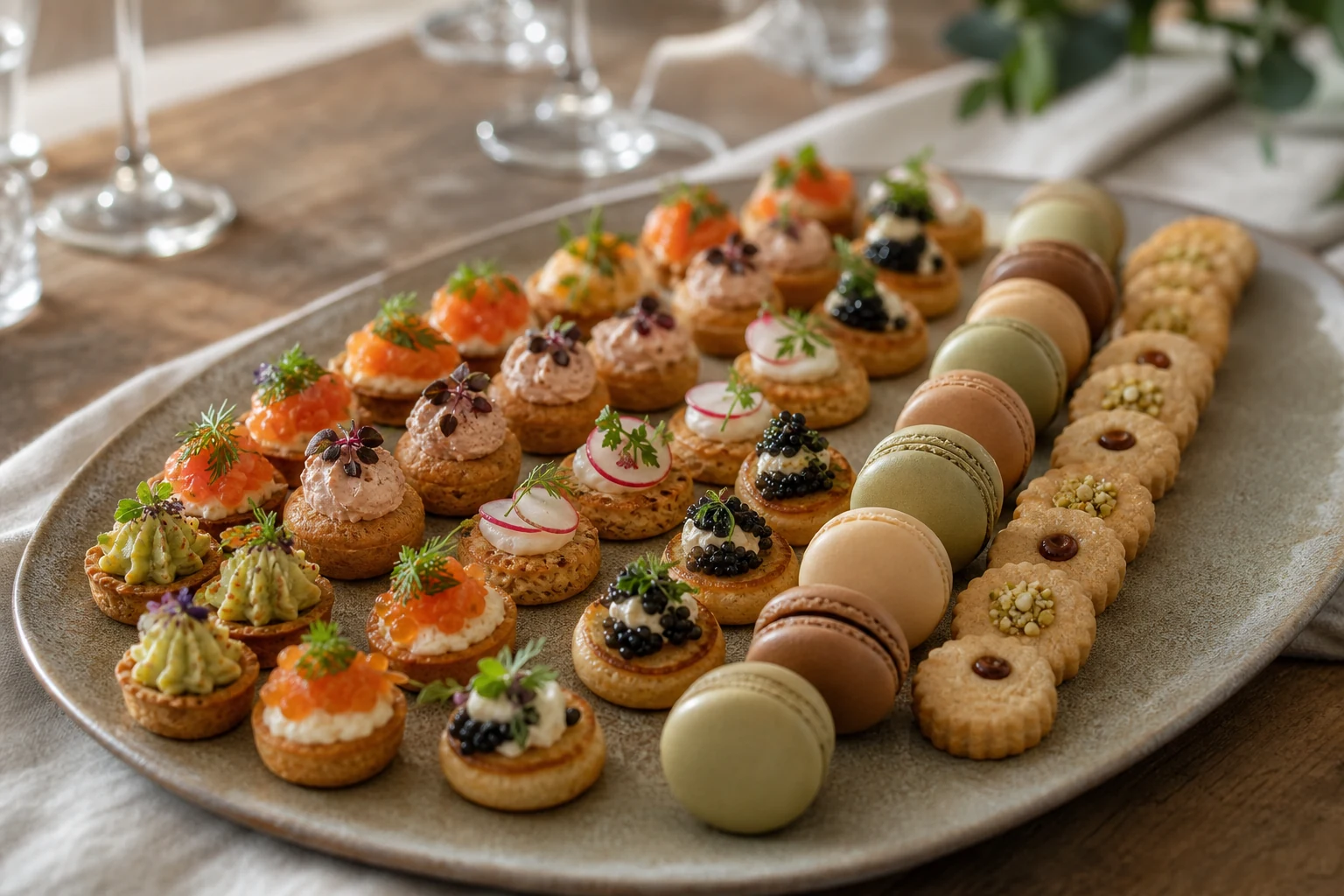 Plateau traiteur raffiné de bouchées maison et de pâtisserie fine préparé près d'Arras