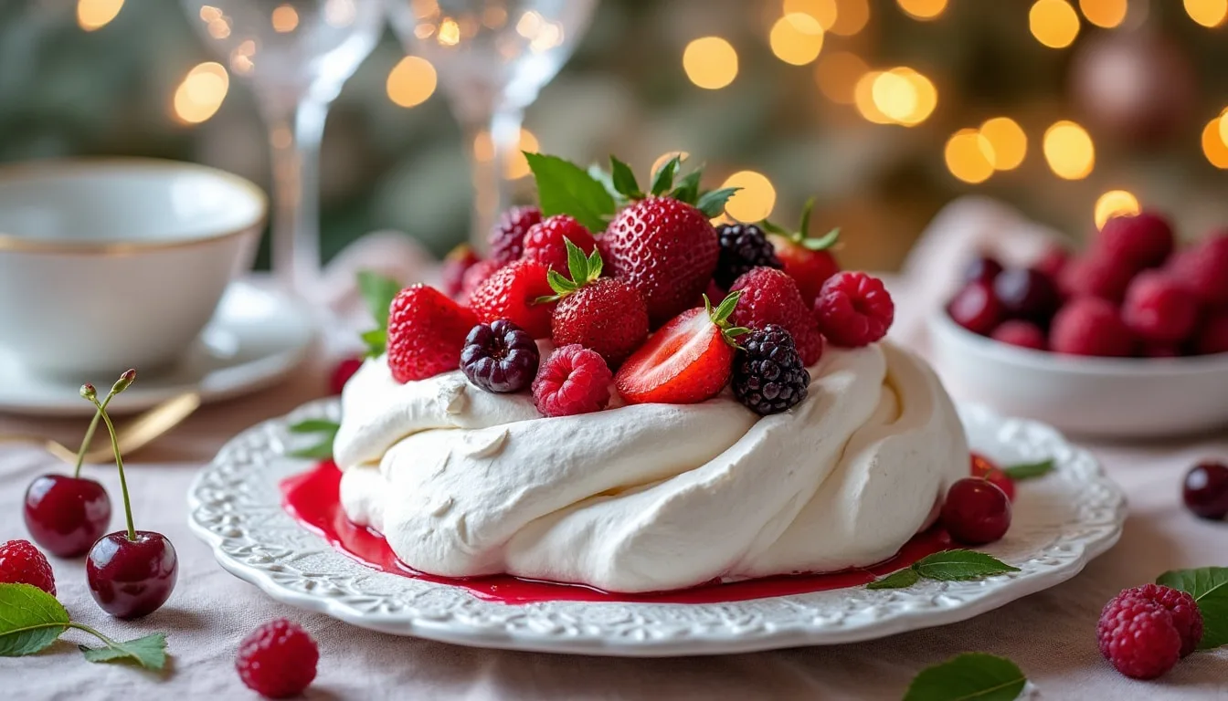 savourez une délicieuse pavlova aux fruits rouges, parfaite pour ajouter une touche festive à vos repas. cette recette élégante combine la légèreté de la meringue avec l'acidité des fruits, idéale pour impressionner vos invités lors de vos célébrations.