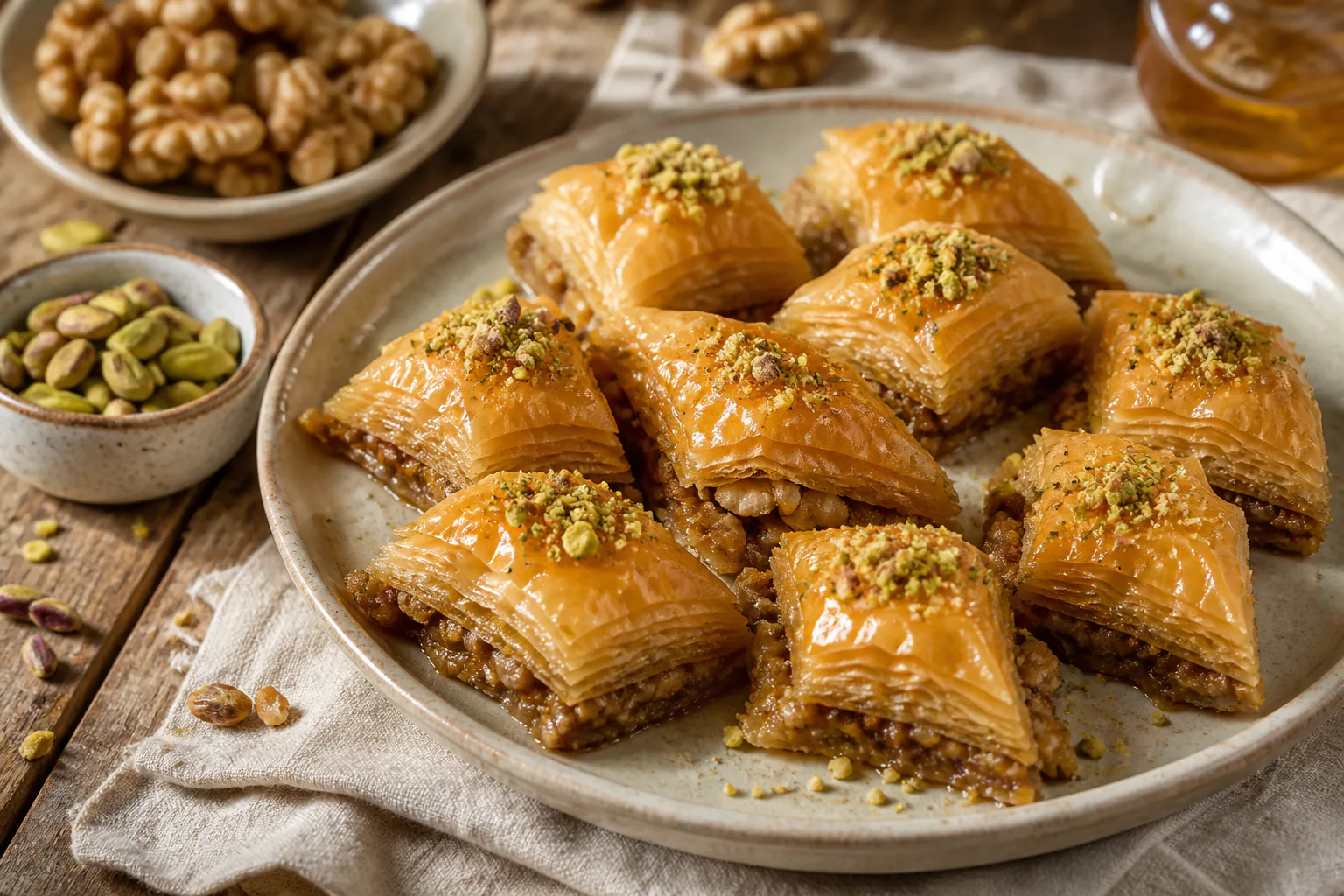 Recette du baklava : pâte filo, fruits secs et sirop au miel