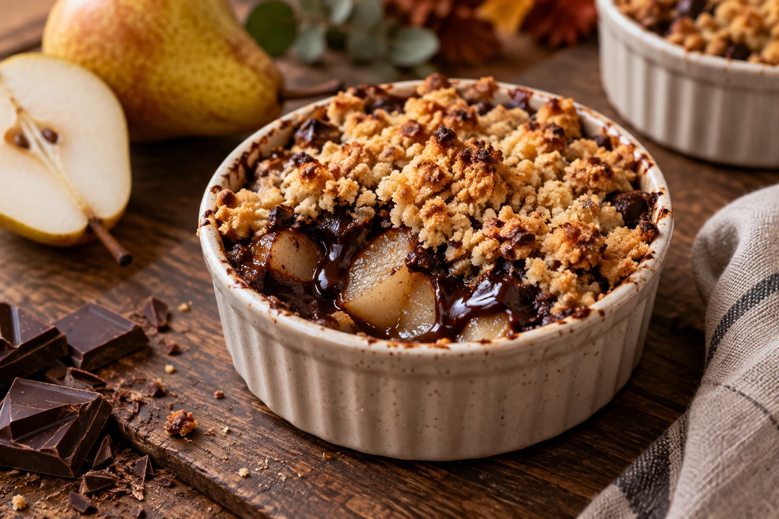 Comment réussir un crumble poires-chocolat croustillant ?