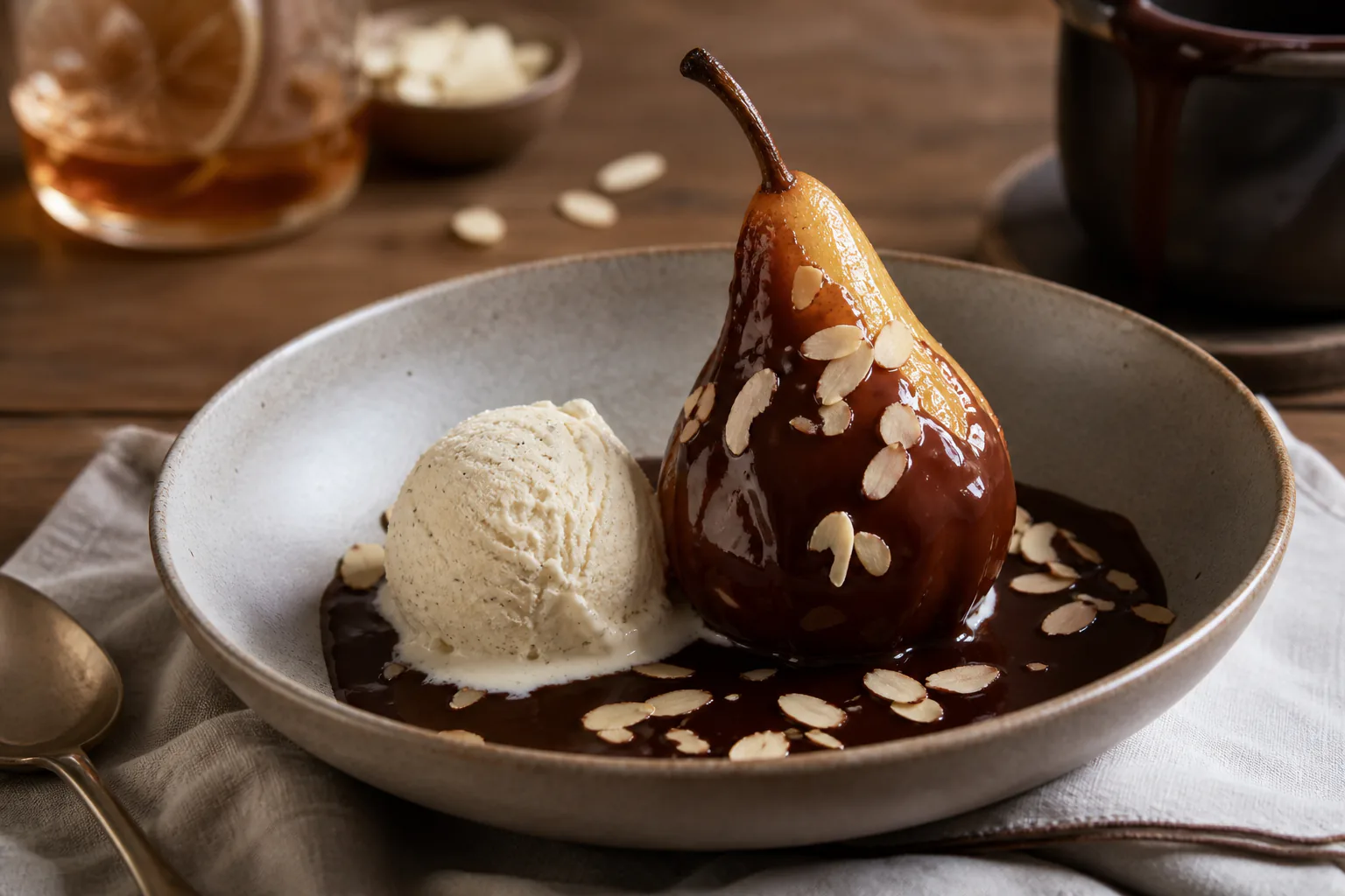 Recette de la poire belle-Hélène : poires, glace vanille et chocolat