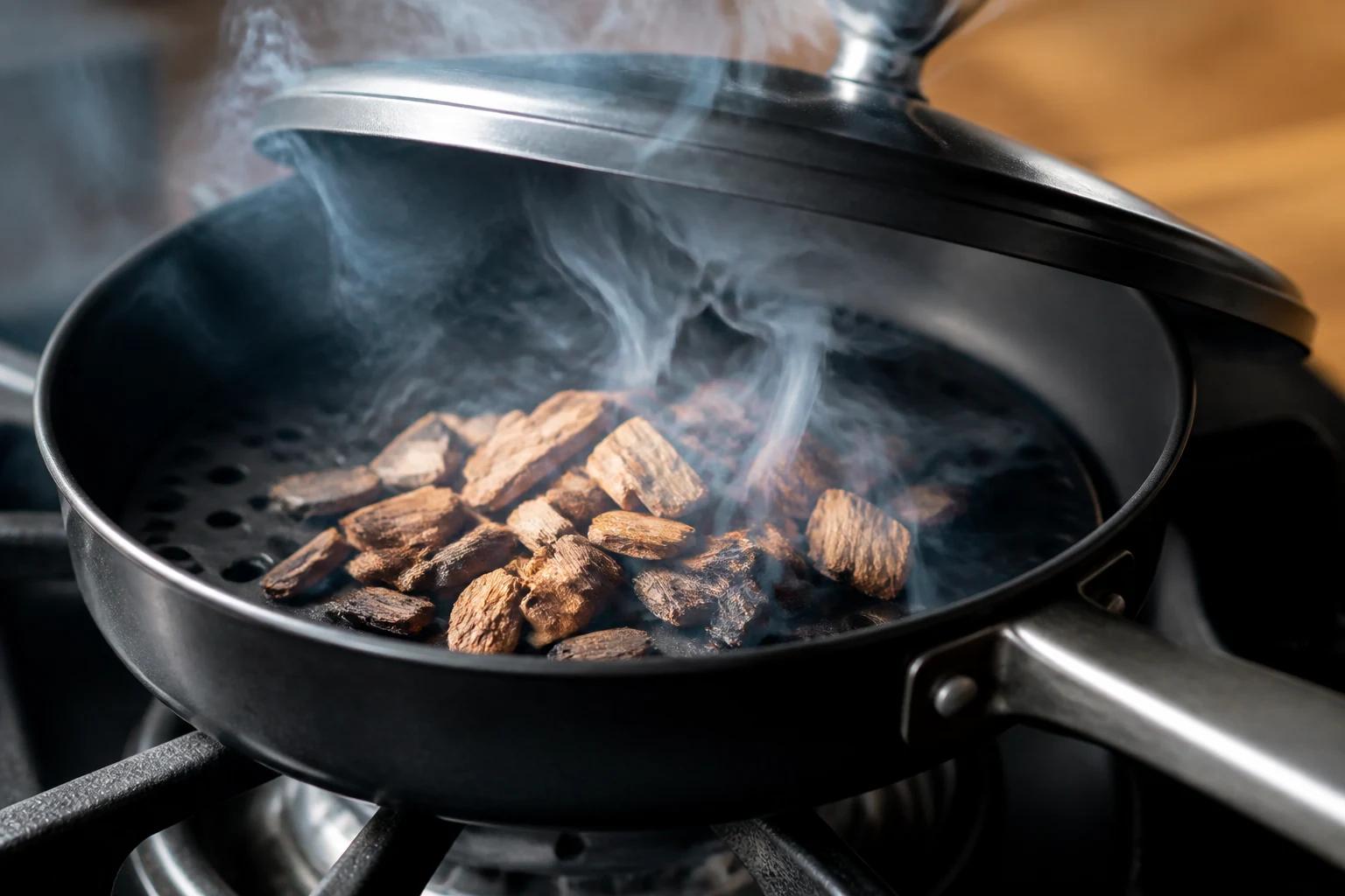 Copeaux de bois en train de fumer