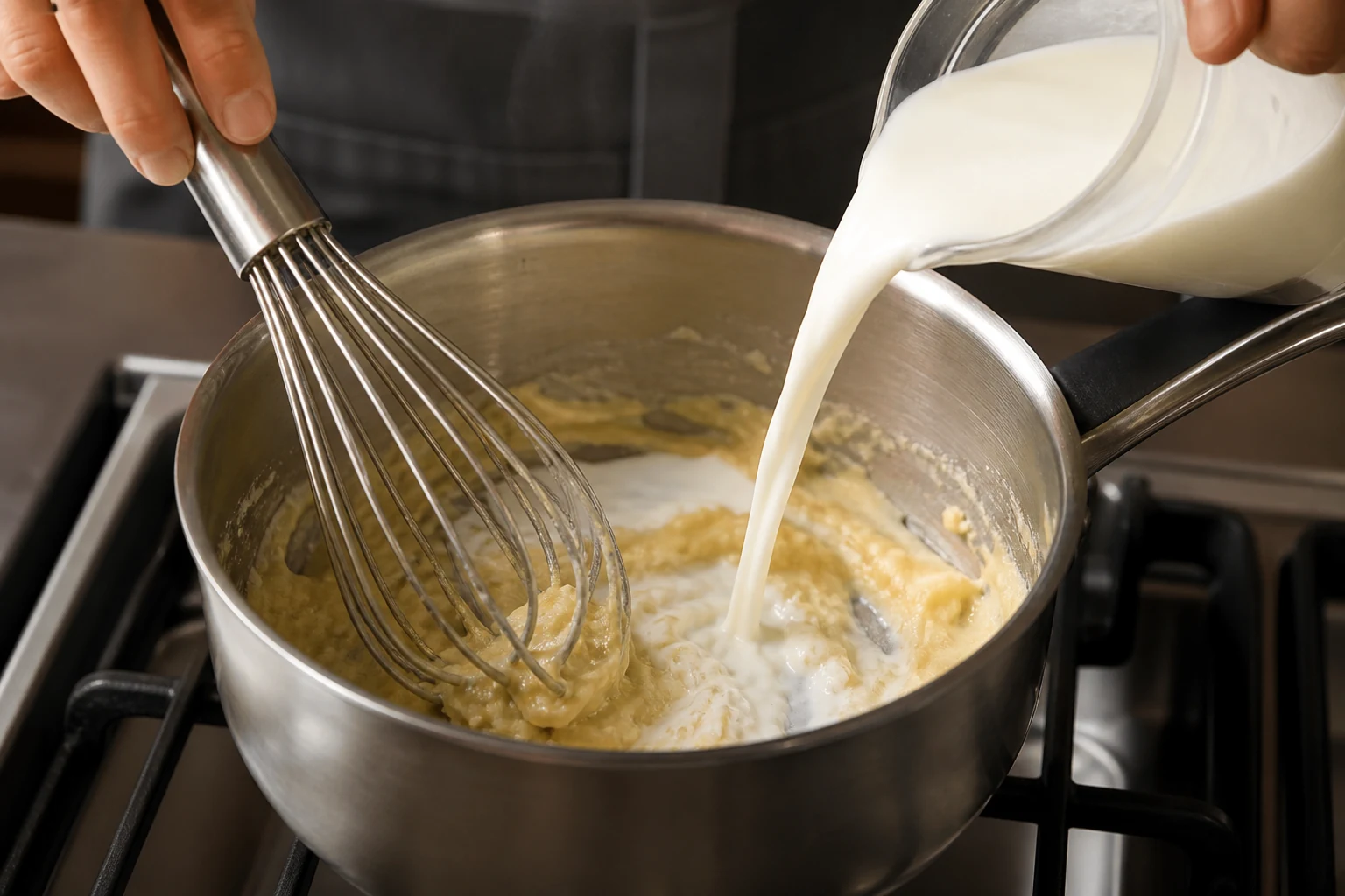 Délayer le roux avec le lait en fouettant