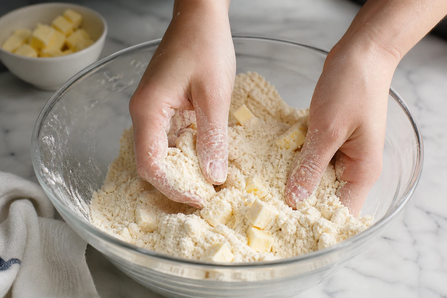 Sabler le beurre et la farine pour une pâte brisée
