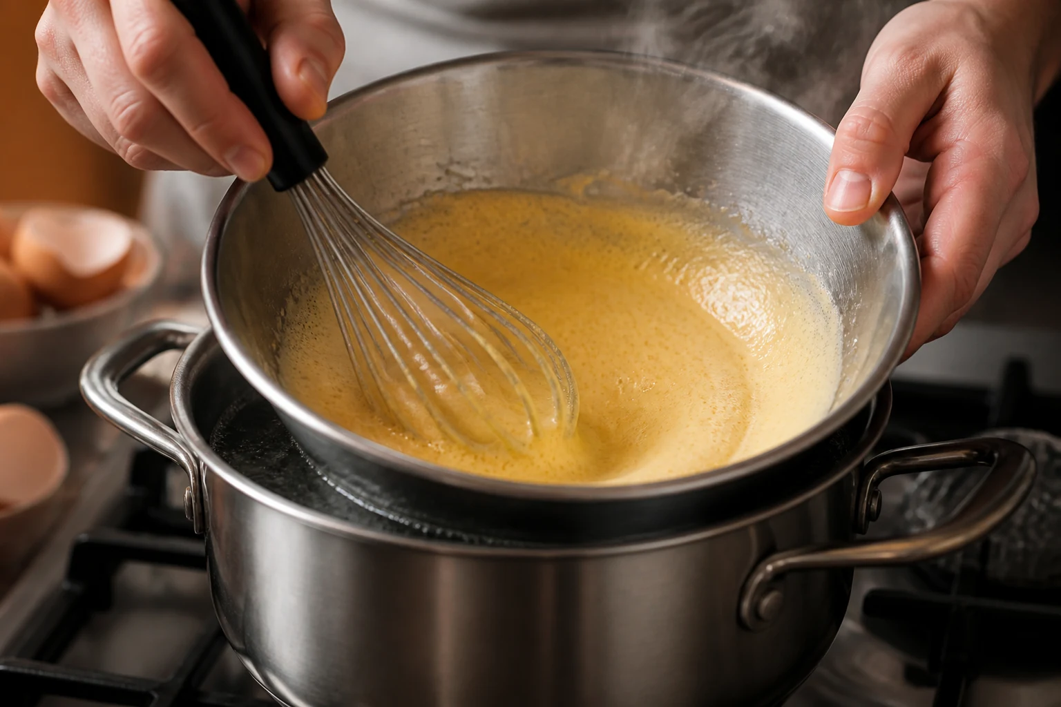 Fouetter les jaunes en sabayon au bain-marie