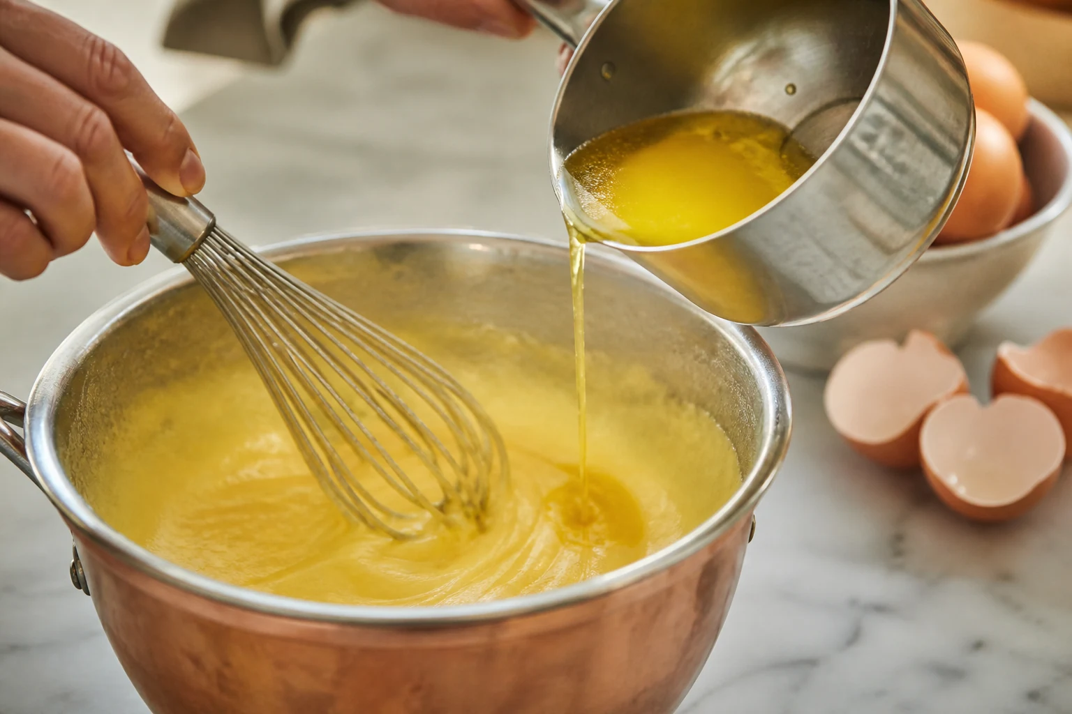 Incorporer le beurre clarifié à la hollandaise