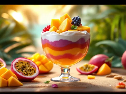 découvrez notre délicieuse mousse de fruits exotiques : un dessert léger et aérien qui vous fera voyager depuis chez vous grâce à ses saveurs ensoleillées et rafraîchissantes. parfaite pour une touche d'exotisme à vos repas !