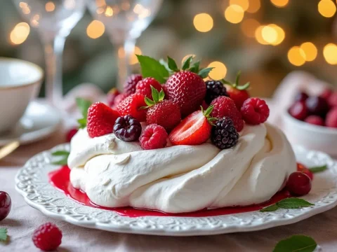 savourez une délicieuse pavlova aux fruits rouges, parfaite pour ajouter une touche festive à vos repas. cette recette élégante combine la légèreté de la meringue avec l'acidité des fruits, idéale pour impressionner vos invités lors de vos célébrations.