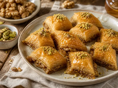 Recette du baklava : pâte filo, fruits secs et sirop au miel