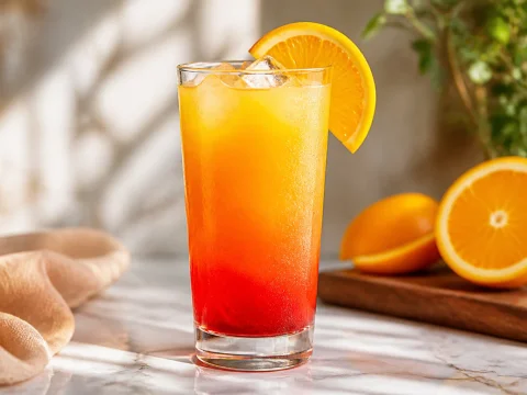 Tequila sunrise au dégradé orange-rouge avec une rondelle d'orange