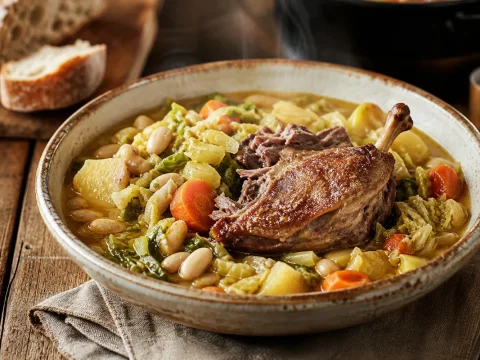 Garbure béarnaise traditionnelle : la soupe paysanne du Sud-Ouest au chou et au confit de canard