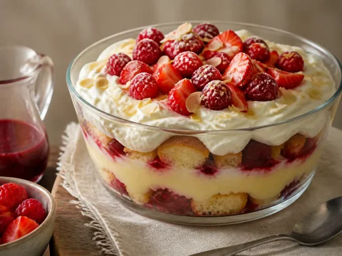 Recette du trifle anglais aux fruits rouges et crème anglaise