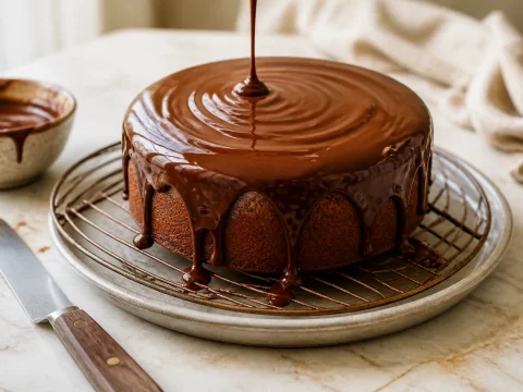 Glaçage brillant qui coule sur un gâteau à la spatule pour un glaçage réussi